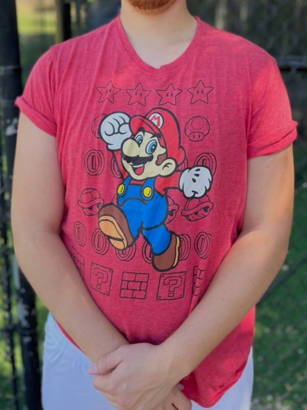 Super Mario MEN T-Shirt BREAK IN MUSHROOM PRINCESS LUIGI PAJAMA DINOSAUR BONUS L